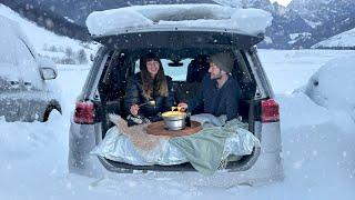 7 Nights Winter Car Camping in European Alps! | Snowstorms, Skiing, Castles