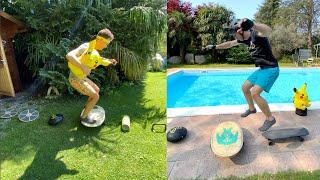 Man Jumps Over Balance Obstacle Course