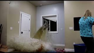 WATCH AS FLASH FLOOD breaks window and floods basement!!