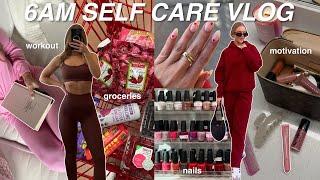 6AM SELF CARE VLOG  *girly aesthetic* nails, cooking at home & healthy habits!