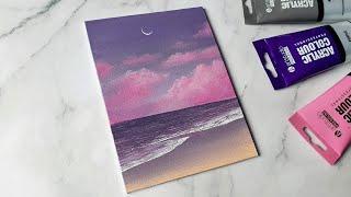 purple aesthetic seascape painting idea / easy acrylic painting for beginners ️