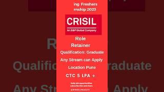 crisil Hiring Freshers any graduate can apply #short #youtubeshorts #shorts #internship #2023 #jobs