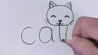 EASY Transforming Word CAT into a Cat Cartoon Challenge (Madaling Pag drawing ng Pusa)