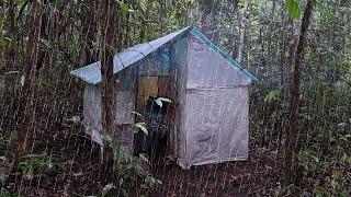 [Full Video] 5 Days Solo Camping | Building a Used Sack Shelter | Thunder, Lightning and Rain