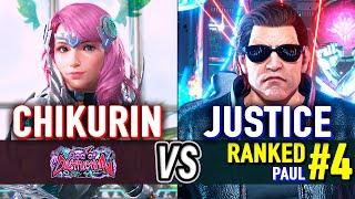 T8  CHIKURIN (Alisa) vs JUSTICE (#4 Ranked Paul)  Tekken 8 High Level Gameplay