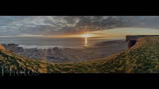 Drone over Nash Point South Wales at sunset.