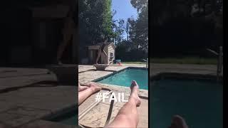 The best fails  girl in black bathing suit belly flop into pool