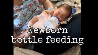 Newborn Paced bottle feeding in side lying