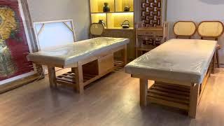 Nội thất spa màu vàng lộ vân gỗ tự nhiên mộc mạc cho dưỡng sinh, đông y - 0965876392