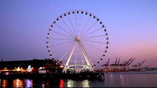 The Great Wheel aka Giant Ferris Wheel at The Pier 57 in Seattle at Sundown