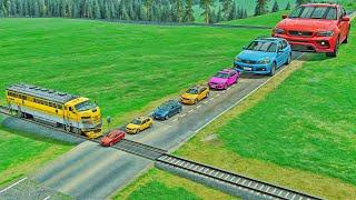 SMALL & BIG CARS vs TRAIN in BeamNG.drive