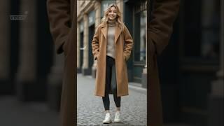 2024 Winter fashions - coat over a turtleneck sweater & sneakers #styles #outfits