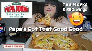 Papa John's Got That Good Good With Epic Garlic Stuffed Crust and BBQ Wings Mukbang