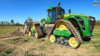 John Deere 9RX 770 Tractor pulling a Tile Plow in Indiana