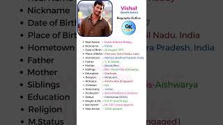  Vishal (South Actor) Biography: #shorts #short #youtube #viral #ytshorts #vishal #biography #movie