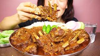 SPICY MUTTON RIBS CURRY/GRAVY WITH BASMATI RICE, SALAD #ASMR/EATING SHOW BIG BITES #MUKBANG