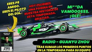 Radio Guanyu Zhou, Suma los Primeros Puntos para Su Equipo Y el Piloto Festeja Bastante. F1 radio