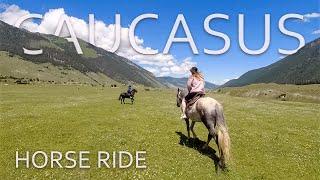 Horseback Riding in the Caucasus Mountains. Virtual Walking Tour. Teberda, Karachay-Cherkessia.