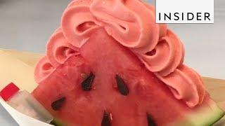 Watermelon Ice Cream Served In A Watermelon