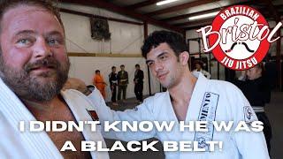 black belt visitor fakes as a white belt and ruins blue belts day