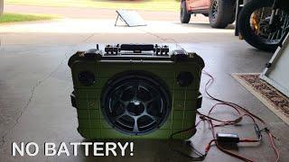 No battery, no solar charge controller -- boombox directly powered from a 12v solar panel