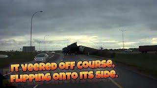 Truck road rage | Semi brake checked by car | Driver lost control | Truck flipped over