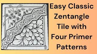 Easy Beginner Classic Zentangle Tile with Primer Tangles