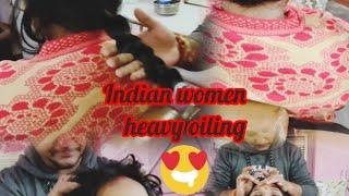 Good looking bhabhi heavy oiling by male dresser||relaxing head massage||French brade (choti)by men