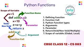 Class 12 Working with Functions Tamil one shot :Parameters, Arguments, Return Types, Global & local