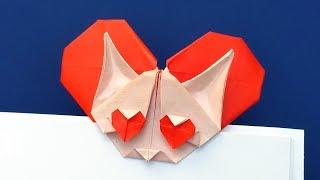 Origami Heart Cat Bookmark - Easy Tutorial