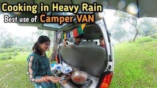 Heavy Rain and Cooking in Our CAMPER VAN in Deep Forest