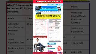  WBMSC SUB ASSISTANT ENGINEER RECRUITMENT 2025 #wbmsc #assistantengineer #govtjobs #job #shorts #wb