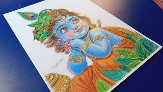 Jai Shree Krishna, Pencil Colour Sketch, Faber Castell Colours