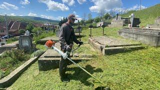 Mowing big grass in the cemetery with Stihl Fs 460-C and Husqvarna 545- RX.