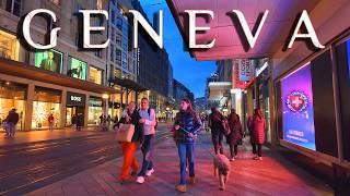 SUISSE GENÈVE  Actuellement Promenade nocturne dans le ville métropolitain / Rues commerçantes 4K