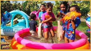 Fun Playing With Live Fish In Inflatable Swimming Pool - Sneyha, Arbin, Javan & Alisha Kids Show