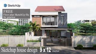 Sketchup house design 9 x 12 meter + swimming pool