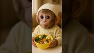 Baby Monkey Eats His Veggies Like a Good Boy! 