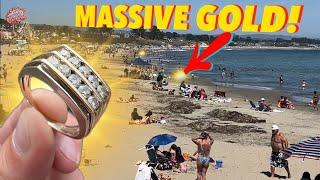 MASSIVE GOLD DIAMOND Ring Found Metal Detecting a VERY BUSY Beach!!