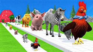 Paint & Animals Tiger,Duck,Gorilla,Lion,Elephant,Cow Fountain Crossing Transformation Animal Cartoon