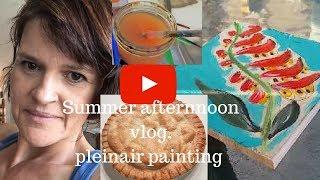 Pleinair painting acrylic on wood ,and vlog afternoon July 2018