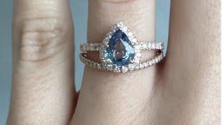 Juliana & Bella - Stunning Rose Gold Pear Sapphire Diamond Wedding Ring Set