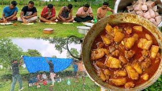Pork curry cooking and eating in habi rain | Camping and Cooking habi rain with pork curry | pork