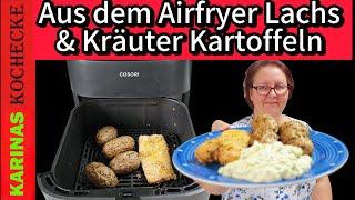 Airfryer Rezept: Kräuter Kartoffeln mit Lachs und Kräuter Quark Histaminarm & lecker 