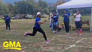 Olympian beats other parents in race at son's school sports day l GMA