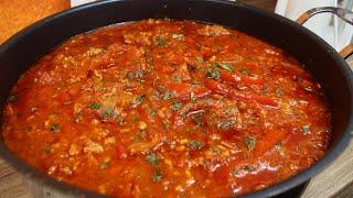 Paprika minced meat pan recipe, very easy, quick and delicious, paprika pot, farmer's pot