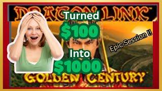 Turned $100 into $1,000 - Epic Run on Dragon Link Golden Century Slot Machine at Talking Stick #slot