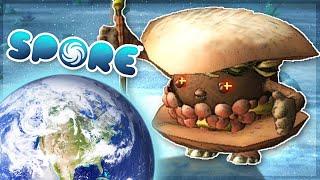 Conquering the World as a Burger in Spore.