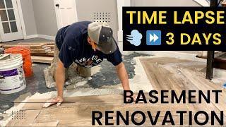 DIY Basement Tile Renovation, Herringbone Tile Pattern (3 Day Time Lapse)