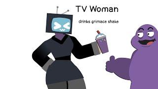 Tv Woman drinks Grimace Shake animation